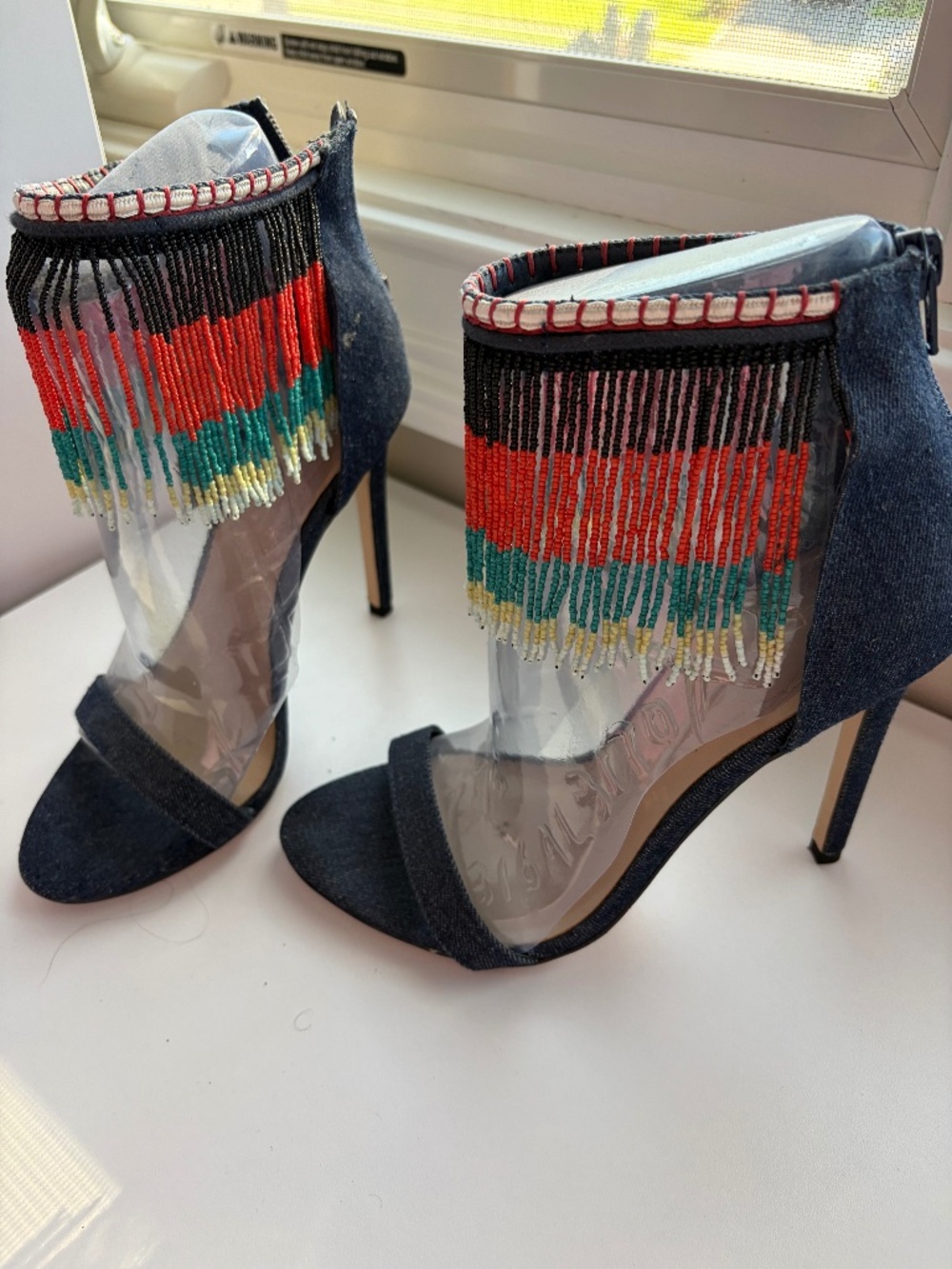 Aldo denim beaded heeled sandals